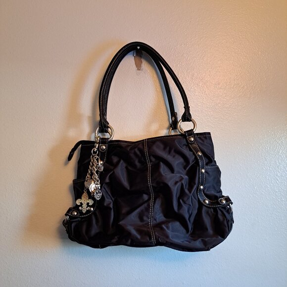 Kathy Van Zeeland Handbags - Kathy Van Zeeland Shoulder Bag W/Riveting Details&Fleur-de-lis Purse Charm Keych